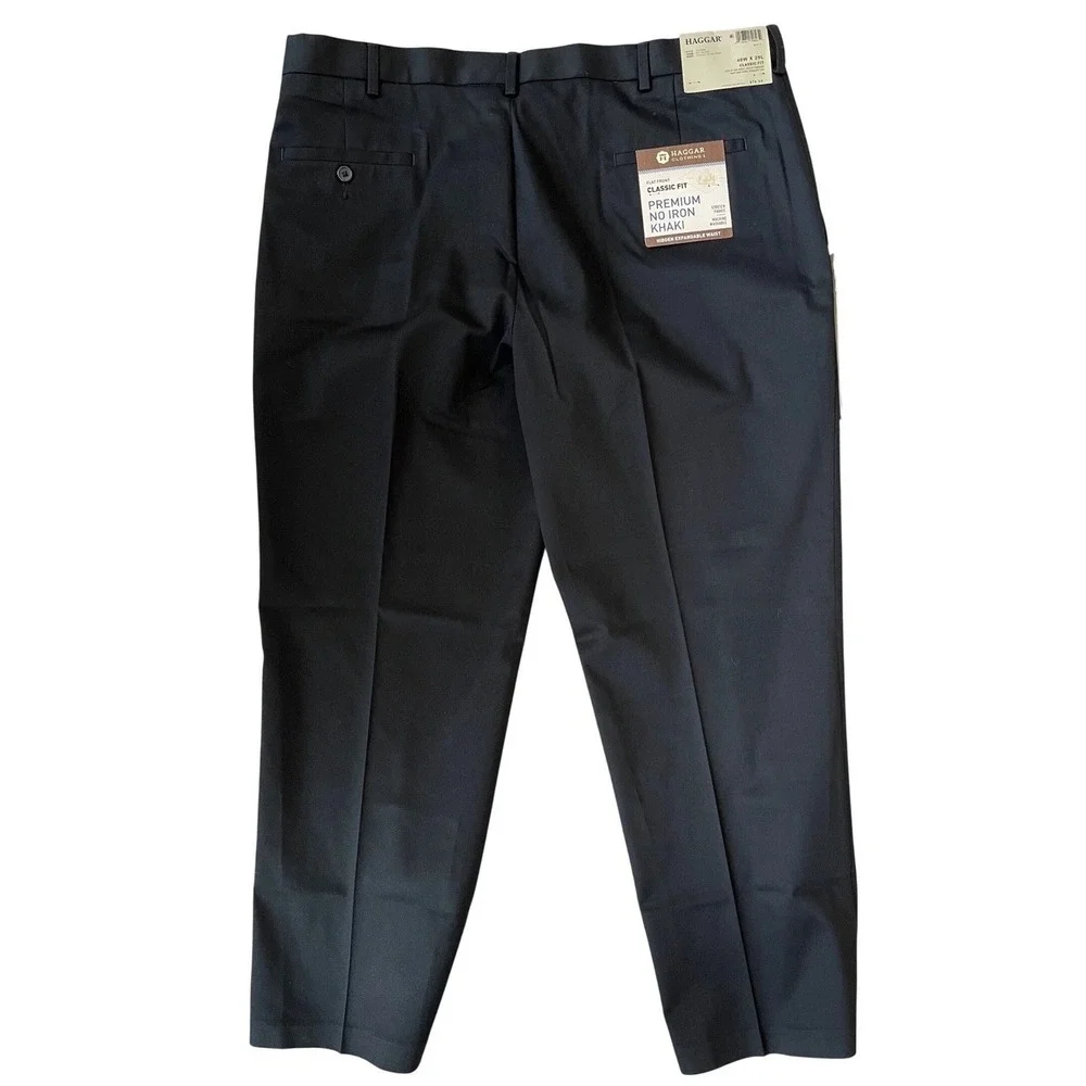 NEW! Haggar Premium No Iron Khaki‎ Mens 40x29 Black Classic Fit Stretch Pants